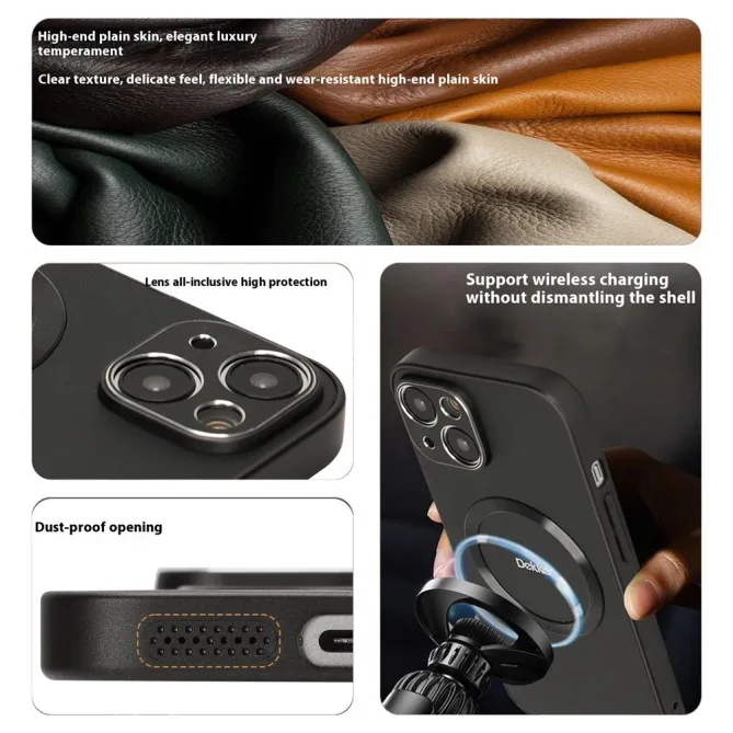 Coque iPhone 15 Compatible MagSafe Simili Cuir Slim