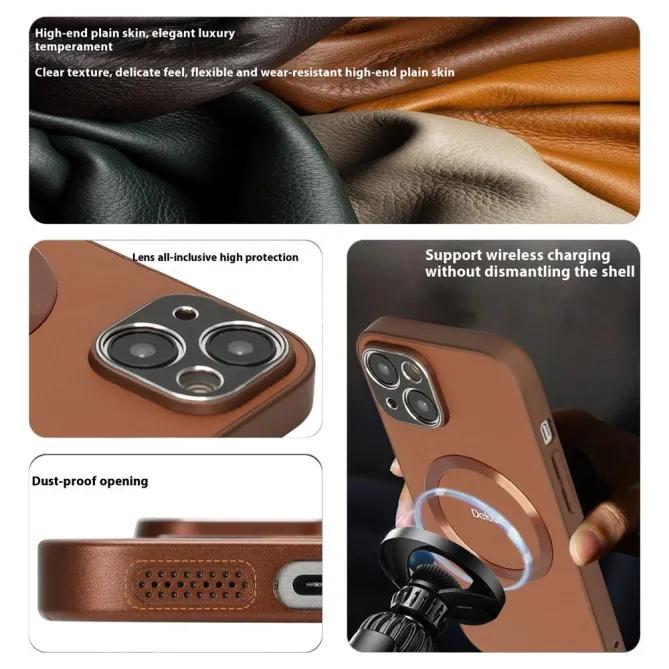 Coque iPhone 15 Compatible MagSafe Simili Cuir Slim