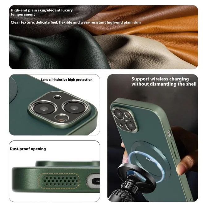 Coque iPhone 15 Compatible MagSafe Simili Cuir Slim