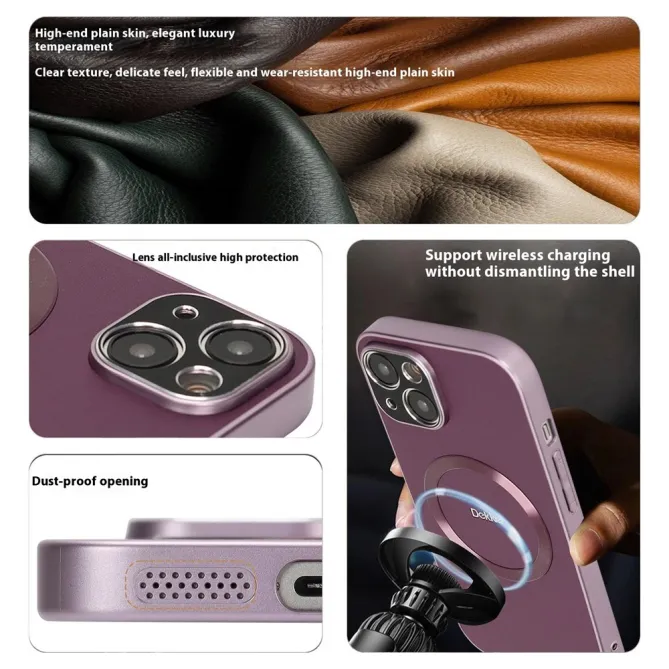 Coque iPhone 15 Compatible MagSafe Simili Cuir Slim