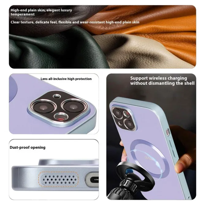 Coque iPhone 15 Compatible MagSafe Simili Cuir Slim