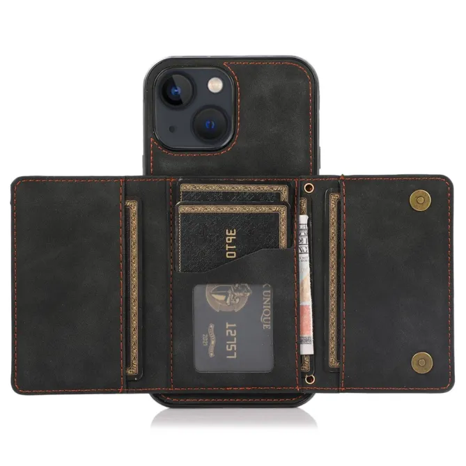 Coque iPhone 15 Portefeuille Tri-Fold Simili Cuir Béquille