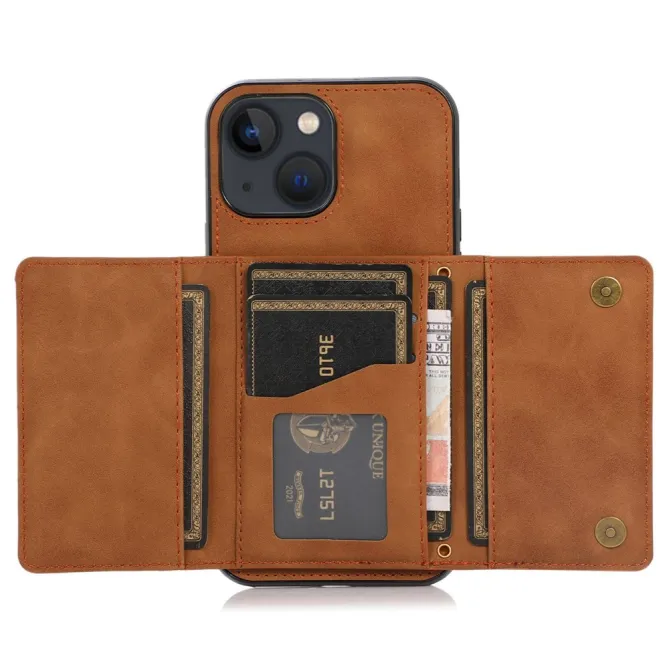 Coque iPhone 15 Portefeuille Tri-Fold Simili Cuir Béquille
