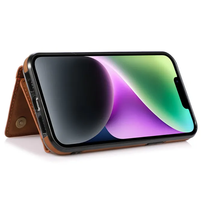 Coque iPhone 15 Portefeuille Tri-Fold Simili Cuir Béquille