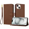 Housse iPhone 15 Simili Cuir Litchi Portefeuille Béquille Dragonne