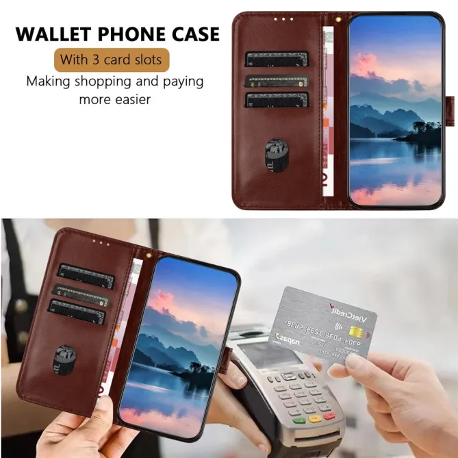Housse iPhone 15 Simili Cuir Litchi Portefeuille Béquille Dragonne