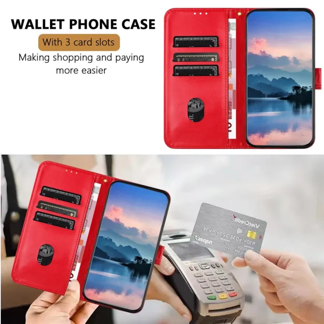 Housse iPhone 15 Simili Cuir Litchi Portefeuille Béquille Dragonne