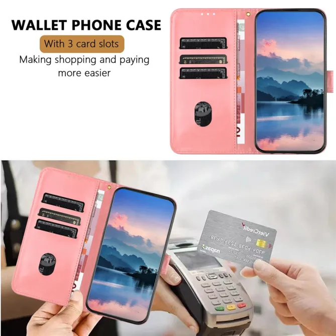 Housse iPhone 15 Simili Cuir Litchi Portefeuille Béquille Dragonne