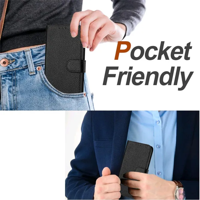 Housse iPhone 15 Simili Cuir Litchi Portefeuille Béquille Dragonne