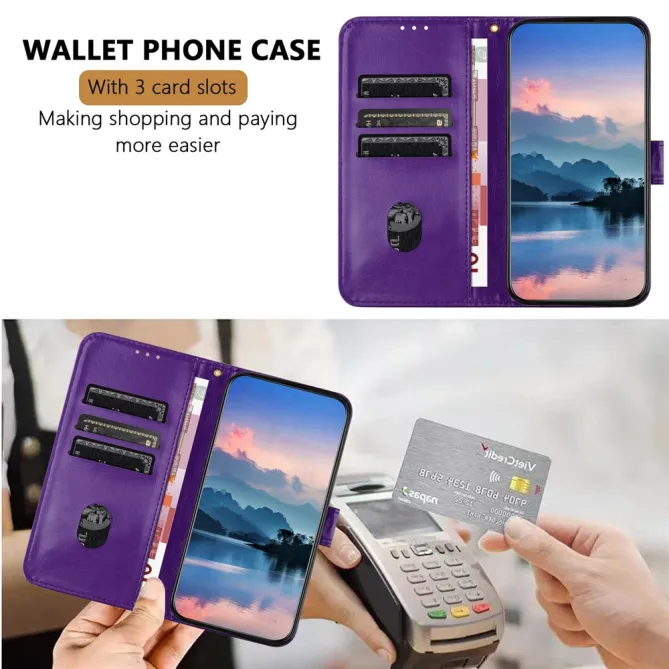 Housse iPhone 15 Simili Cuir Litchi Portefeuille Béquille Dragonne
