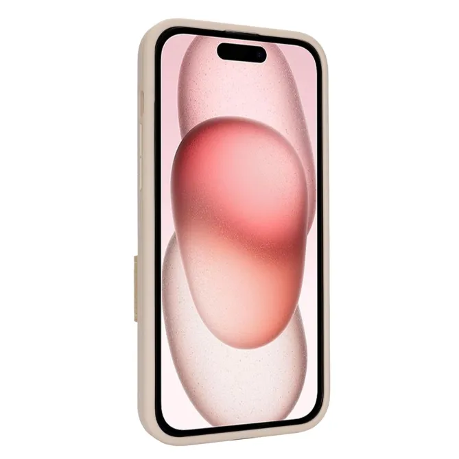 Coque iPhone 15 Simili Cuir Litchi Portefeuille Zippé Anneau Béquille