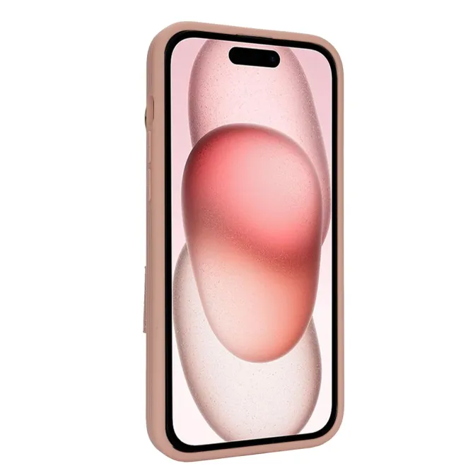 Coque iPhone 15 Simili Cuir Litchi Portefeuille Zippé Anneau Béquille