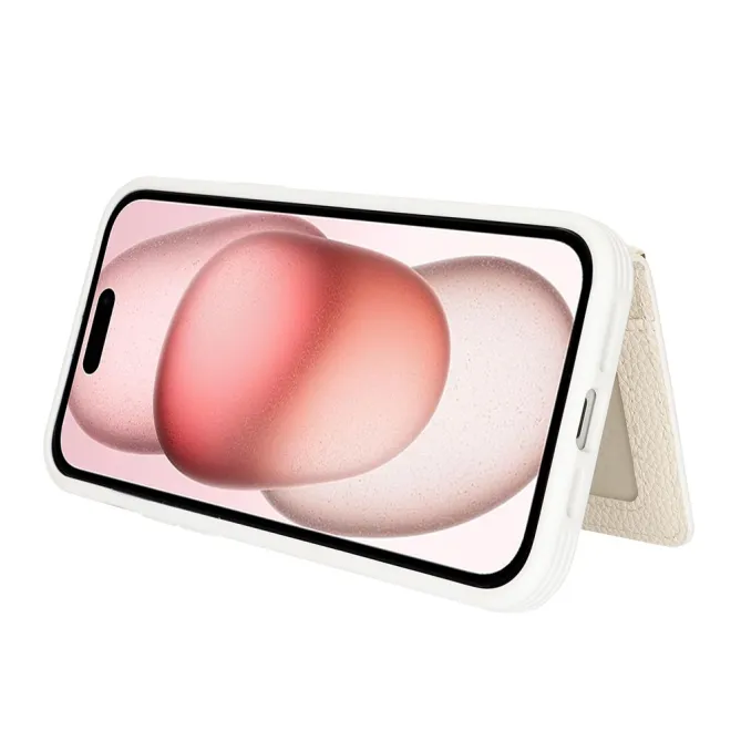 Coque iPhone 15 Simili Cuir Litchi Portefeuille Zippé Anneau Béquille