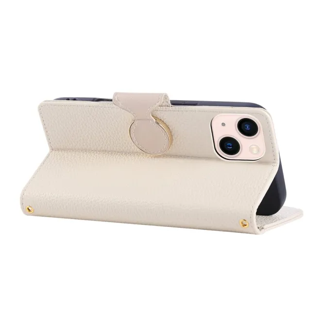 Housse iPhone 15 Portefeuille Zippé Litchi Béquille Dragonne