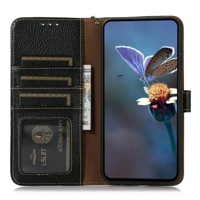 Housse Sony Xperia 1 VIII Cuir Véritable Litchi RFID Chaîne