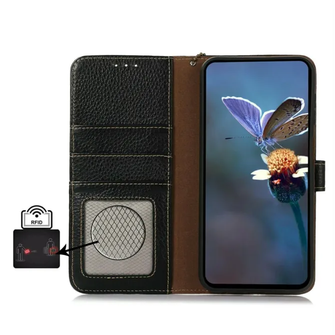 Housse Sony Xperia 1 VIII Cuir Véritable Litchi RFID Chaîne