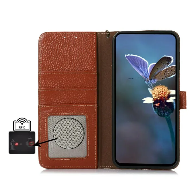 Housse Sony Xperia 1 VIII Cuir Véritable Litchi RFID Chaîne