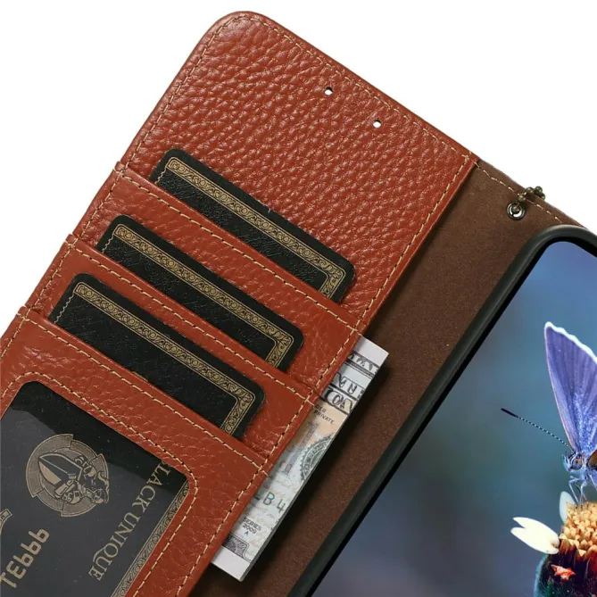 Housse Sony Xperia 1 VIII Cuir Véritable Litchi RFID Chaîne