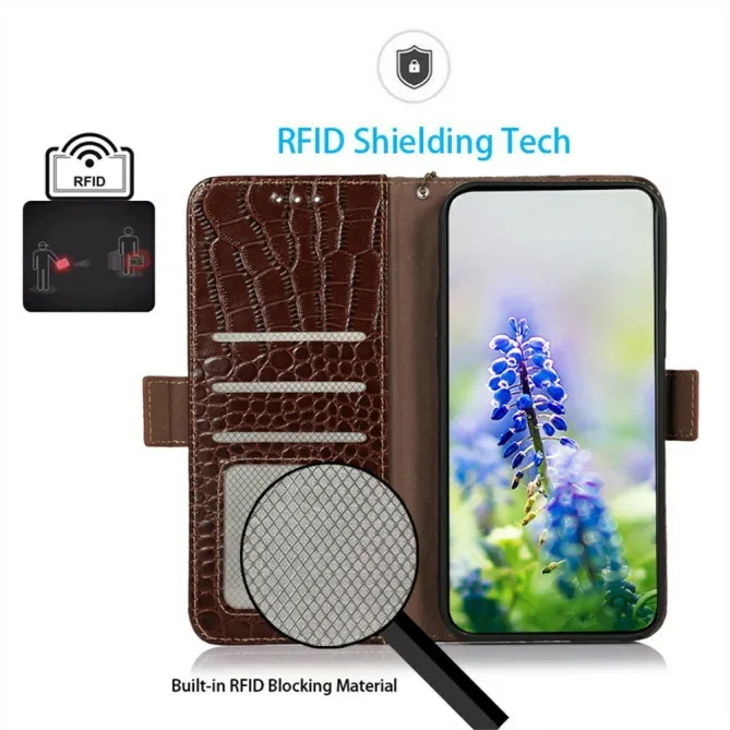Housse Sony Xperia 1 VIII Cuir Véritable Aspect Croco RFID