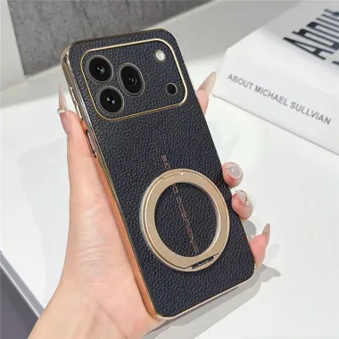 Coque Honor 600 Pro simili cuir litchi anneau métallique