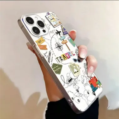 Coque iPhone 16 Plus transparente motif carte du monde et stickers voyage