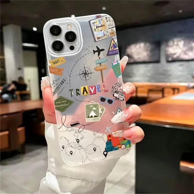 Coque iPhone 16 Plus transparente motif carte du monde et stickers voyage