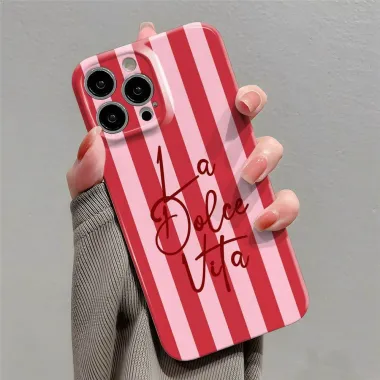 Coque iPhone 16 Plus motif rayures roses "La Dolce Vita"