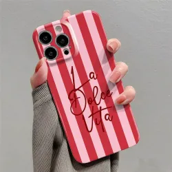 Coque iPhone 16 Plus motif rayures roses "La Dolce Vita"