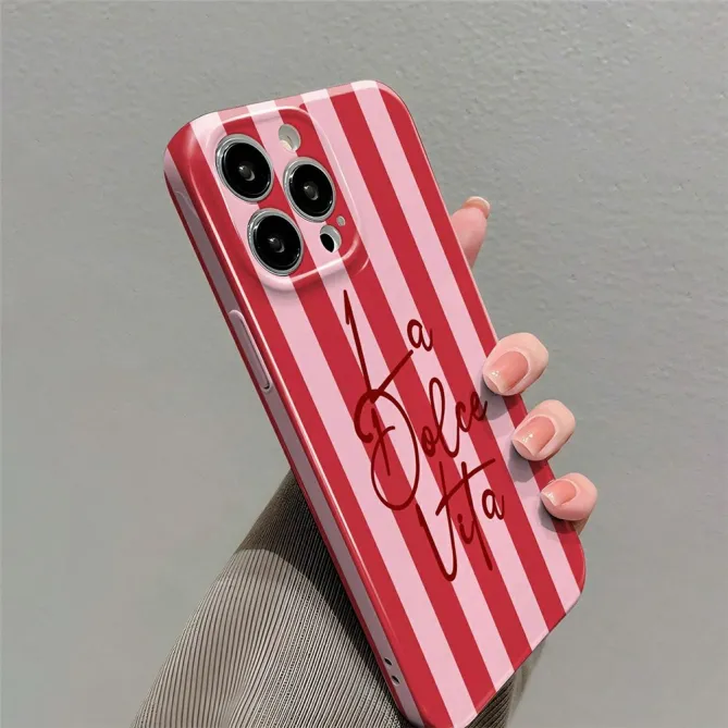 Coque iPhone 16 Plus motif rayures roses "La Dolce Vita"