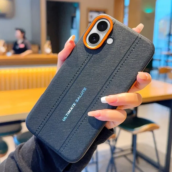 Coque iPhone 16 Plus simili cuir texture diagonale double couche