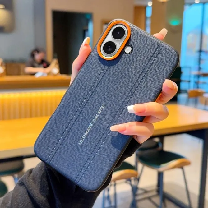 Coque iPhone 16 Plus simili cuir texture diagonale double couche
