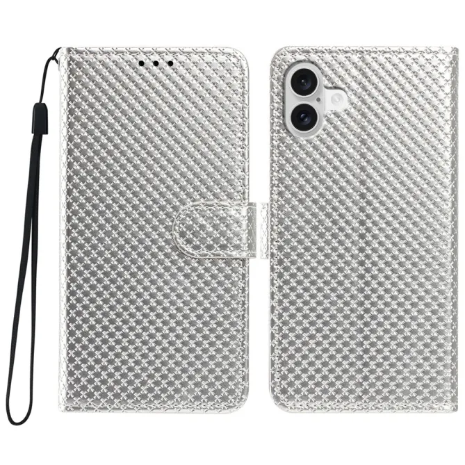 Housse iPhone 16 Plus texture diamant avec dragonne