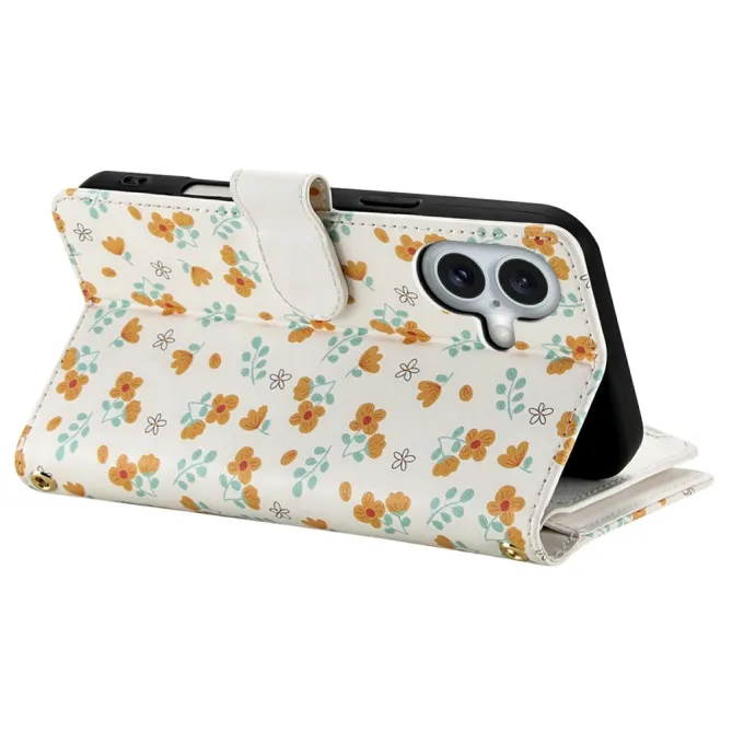 Housse iPhone 16 Plus motif floral matelassé zippée avec bandoulière