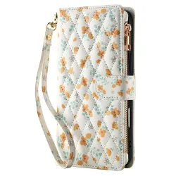 Housse iPhone 16 Plus motif floral matelassé zippée avec bandoulière