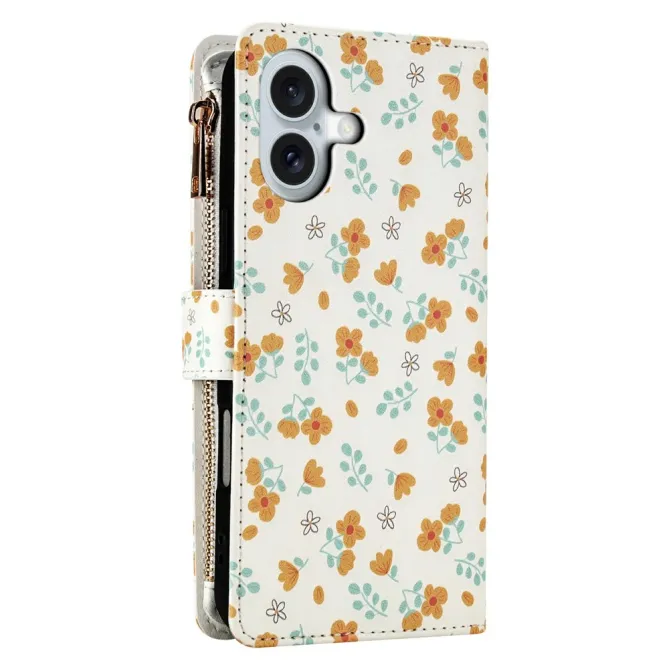 Housse iPhone 16 Plus motif floral matelassé zippée avec bandoulière