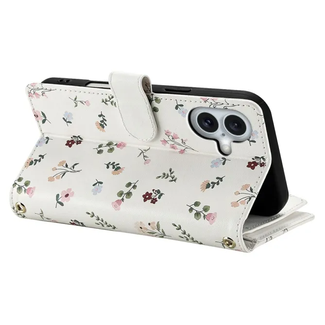 Housse iPhone 16 Plus fleurs sauvages matelassé zippée avec bandoulière