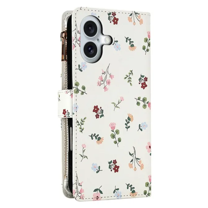 Housse iPhone 16 Plus fleurs sauvages matelassé zippée avec bandoulière