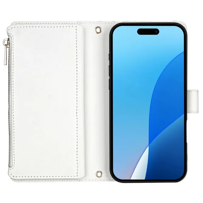 Housse iPhone 16 Plus petites fleurs tricolores matelassé zippée avec bandoulière