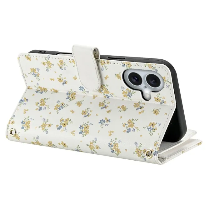 Housse iPhone 16 Plus bouquets jaunes matelassé zippée avec bandoulière