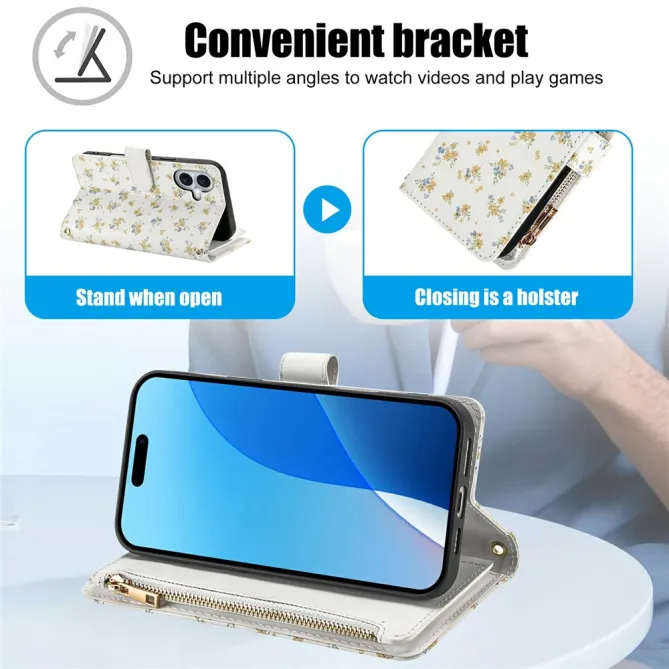 Housse iPhone 16 Plus bouquets jaunes matelassé zippée avec bandoulière