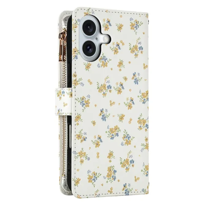 Housse iPhone 16 Plus bouquets jaunes matelassé zippée avec bandoulière
