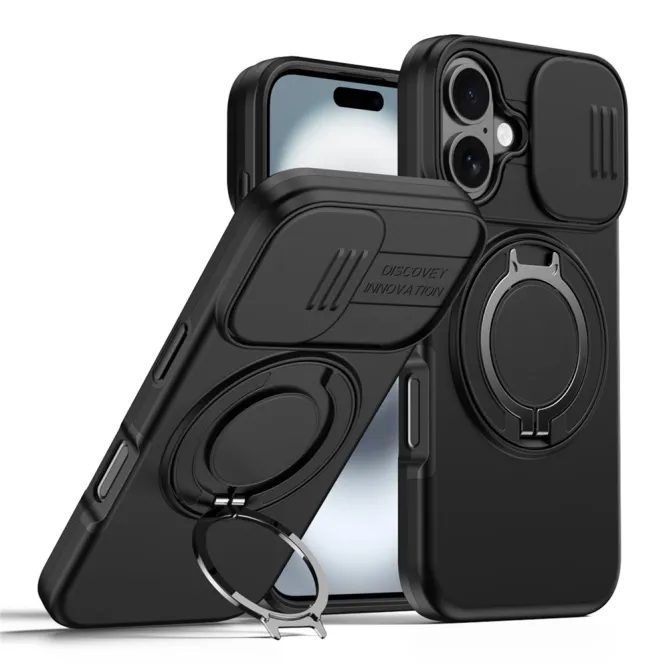 Coque iPhone 16 Plus magnétique cache caméra coulissant anneau rotatif