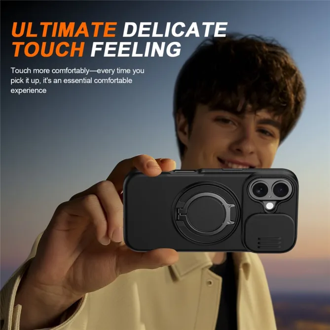 Coque iPhone 16 Plus magnétique cache caméra coulissant anneau rotatif