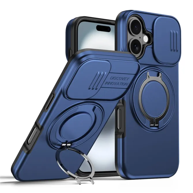 Coque iPhone 16 Plus magnétique cache caméra coulissant anneau rotatif