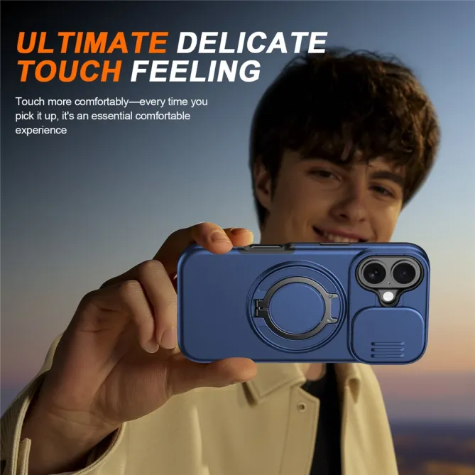 Coque iPhone 16 Plus magnétique cache caméra coulissant anneau rotatif