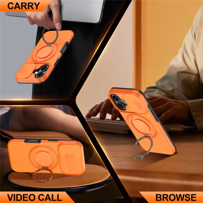 Coque iPhone 16 Plus magnétique cache caméra coulissant anneau rotatif