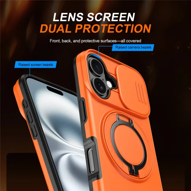 Coque iPhone 16 Plus magnétique cache caméra coulissant anneau rotatif