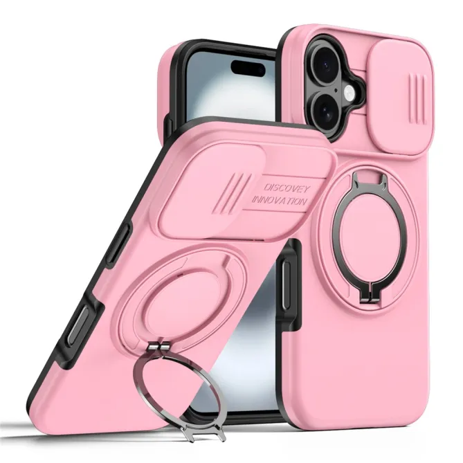 Coque iPhone 16 Plus magnétique cache caméra coulissant anneau rotatif