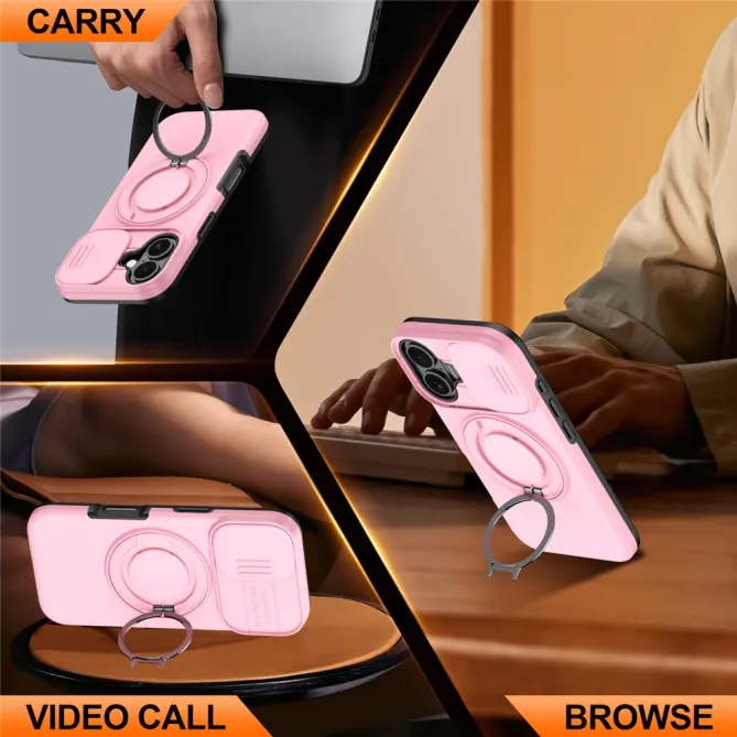 Coque iPhone 16 Plus magnétique cache caméra coulissant anneau rotatif