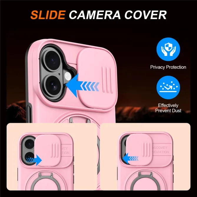 Coque iPhone 16 Plus magnétique cache caméra coulissant anneau rotatif
